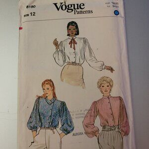 Vintage Vogue 8190 Sewing Pattern Misses Blouses Misses Size 12